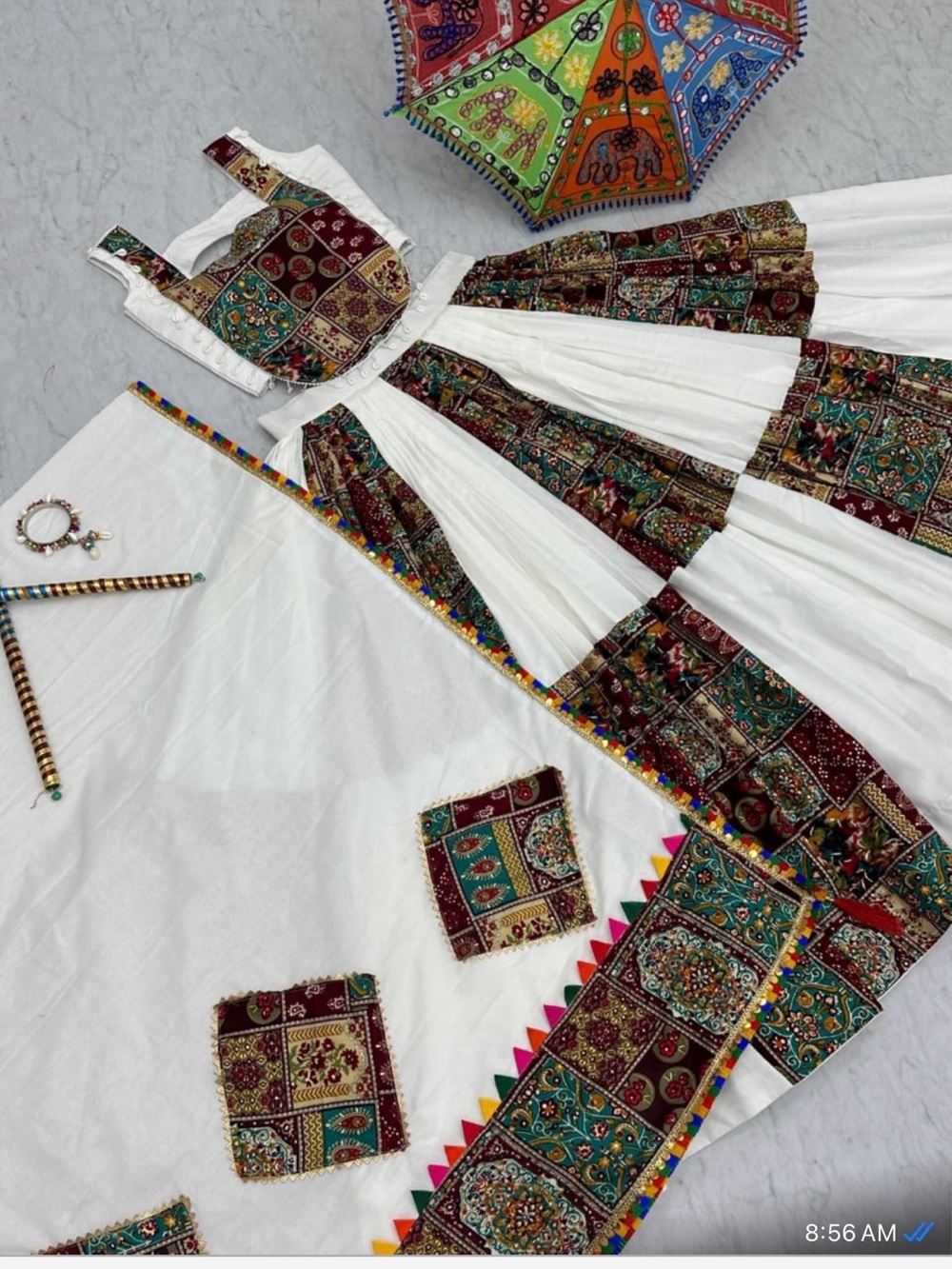 White and Multi-Color Traditional Patchwork Lehenga chaniyacholi/ ghaghra choli
